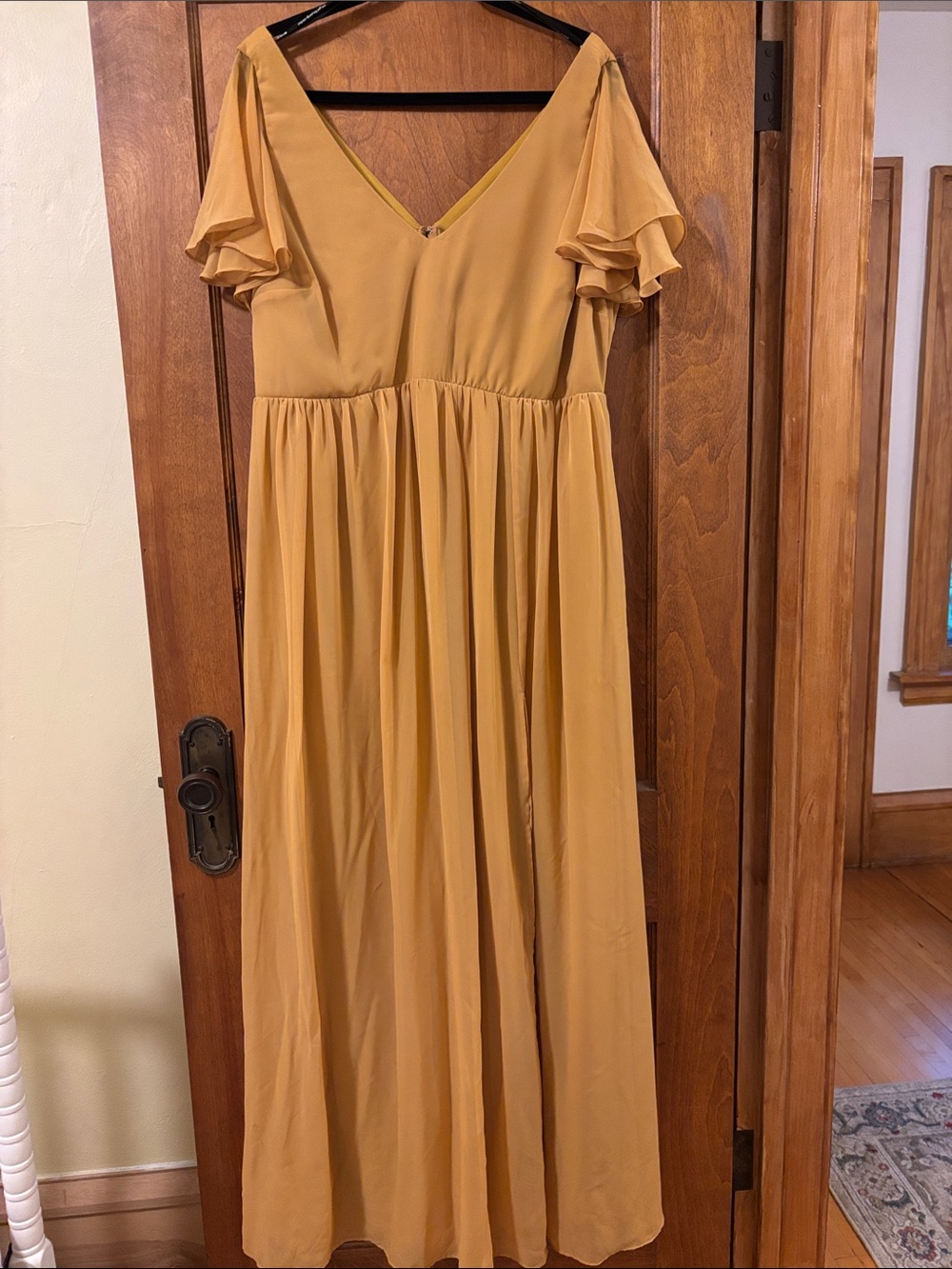 Birdie Grey Copper Ruffle Sleeve V-Neck Maxi Dress